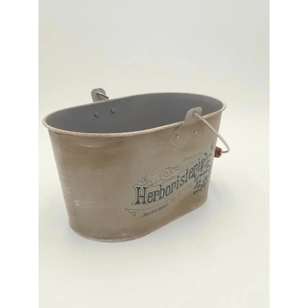 Upcycled Vintage Style Metal Bucket Rustic French Country Farmhouse Herb Planter